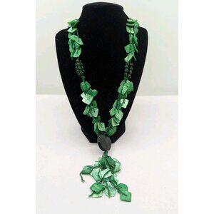 Necklace Capiz Shell Mother pearl dyed green thin Glass beads Statement stunning